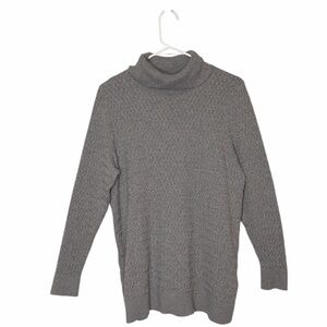 Lands' End women's gray textured turtleneck tunic sweater Size XL